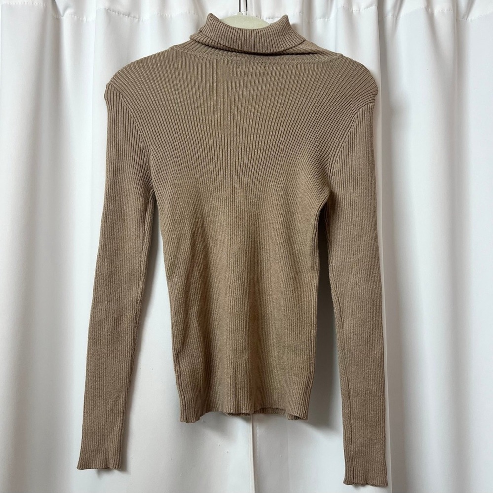 NWOT Ambiance Apparel Neutral Light Brown Ribbed Turtleneck Sweater